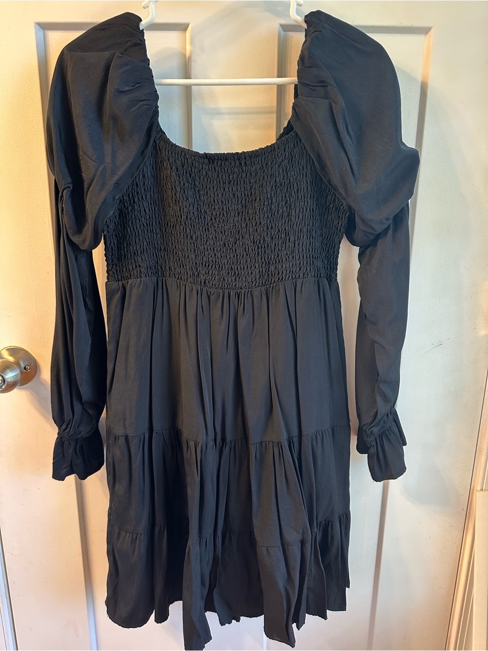 Womens Black Mini Dress with Puff Sleeves